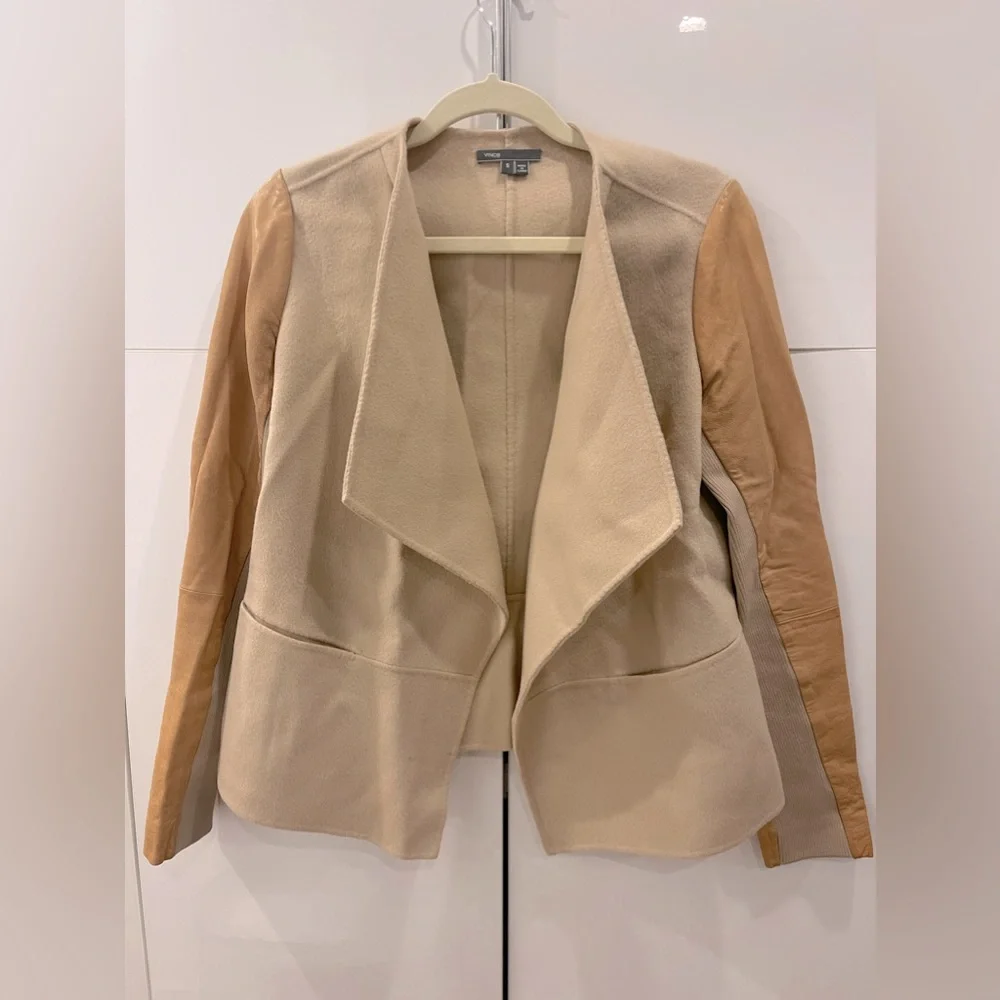 VINCE WOMEN’S WOOL JACKET WITH LEATHER SLEEVES - Picture 1 of 3